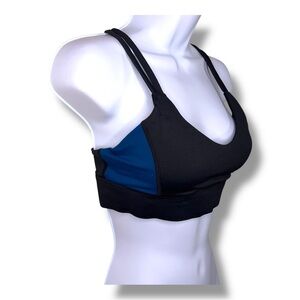 Small Evree Black Teal Blue Sports Bra Strappy Barbella Removable Cups Athletic